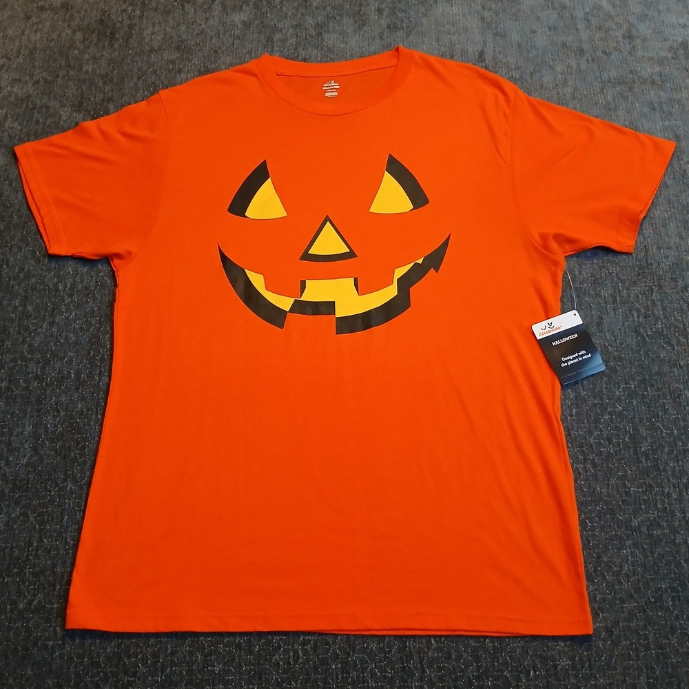 Way to Celebrate Halloween Jack O Smile Pumpkin T-Shirt Orange Large NEW